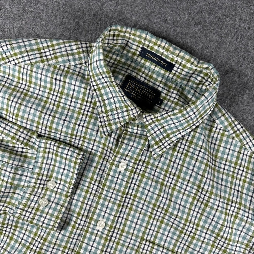 Pendleton Mens L Bridgeport Plaid Button Up Long Sleeve Shirt‎ Green